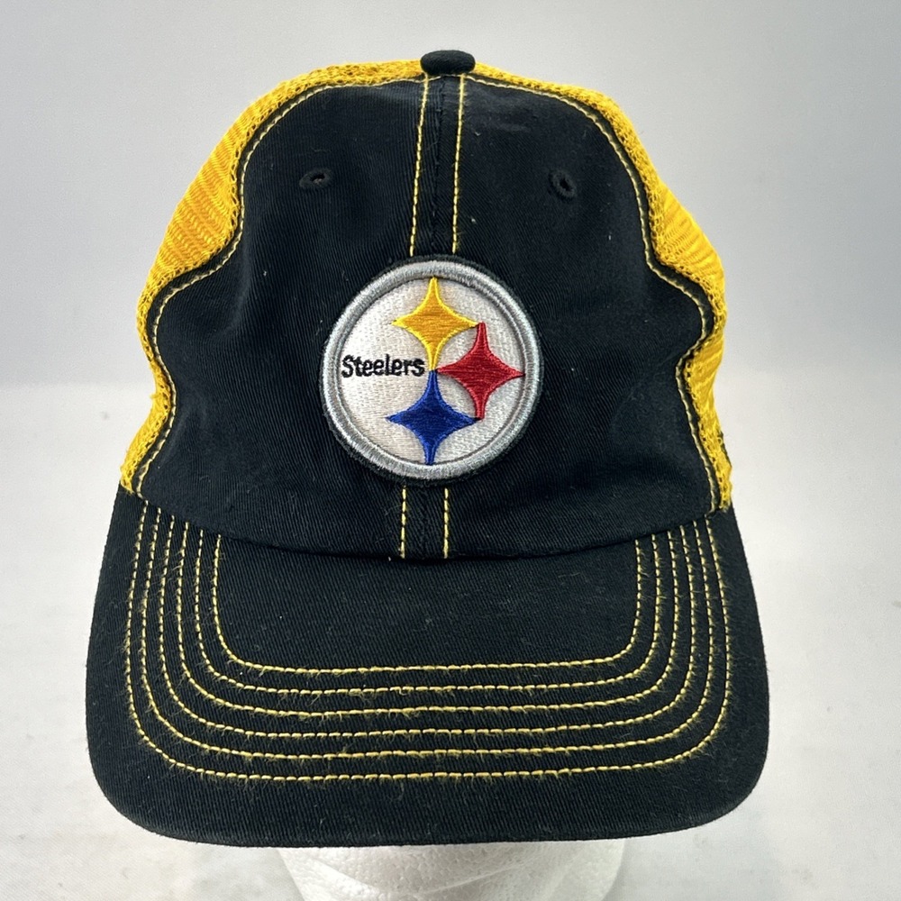 Vintage Pittsburgh Steelers Hat Cap Snap Back Logo '47 Brand Mesh Black & Yellow